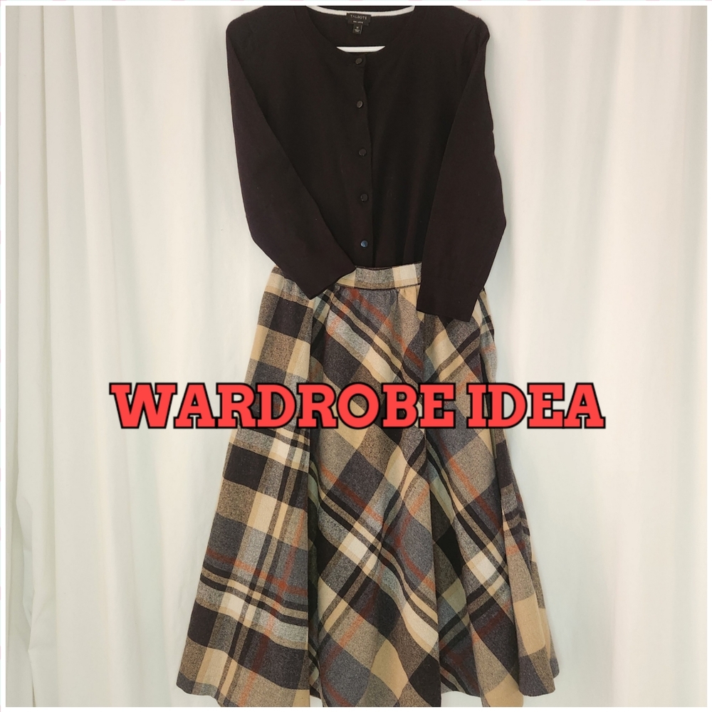 VTG Plaid Skirt Black and Tan Bias Cut Circular Size S Waist 26" - Picture 6 of 7
